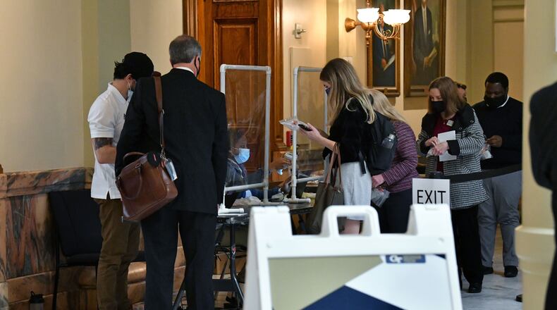 Georgia lawmakers and staff underwent testing for the coronavirus every Monday and Thursday during the state's 2021 legislative session that ended last week. (Hyosub Shin / Hyosub.Shin@ajc.com)