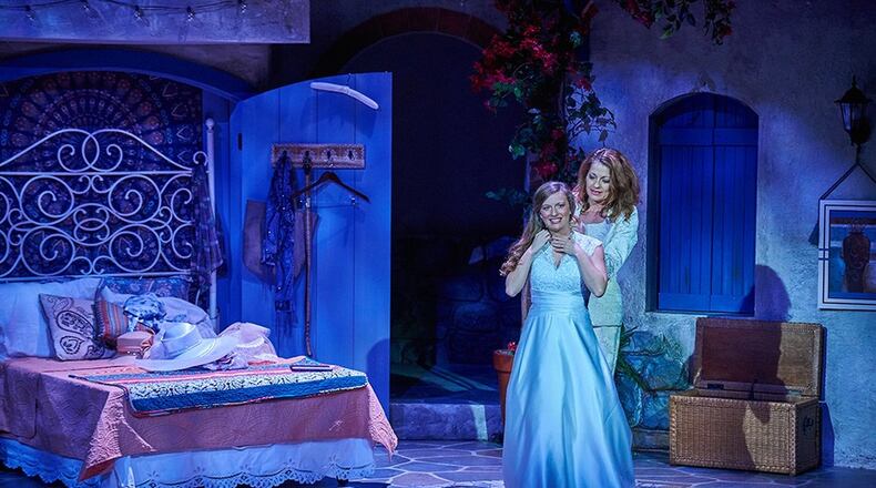 Hannah Church plays Sophie and Kristin Markiton is her mother, Donna, in “Mamma Mia!” at the Aurora Theatre. CONTRIBUTED BY CHRISTOPHER BARTELSKI