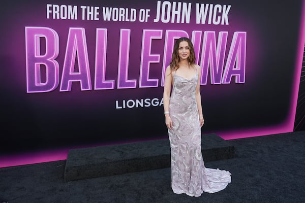 Ana de Armas arrives at the premiere of "Ballerina" on Tuesday, June 3, 2025, at TCL Chinese Theatre in Los Angeles. (AP Photo/Chris Pizzello)