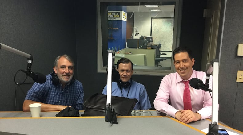 Atlanta Journal-Constitution reporters Bill Rankin, left, and Christian Boone, center, join 95.5 WSB host Mark Arum for a radio special previewing the new season of the podcast Breakdown. The seventh season of the AJC's award-winning podcast starts next week and will focus on the Robert Olsen murder trial. Tune in to the radio special Wednesday from 7-9 p.m.. with rebroadcasts Friday 8-10 p.m.and Sunday 1-3 p.m.