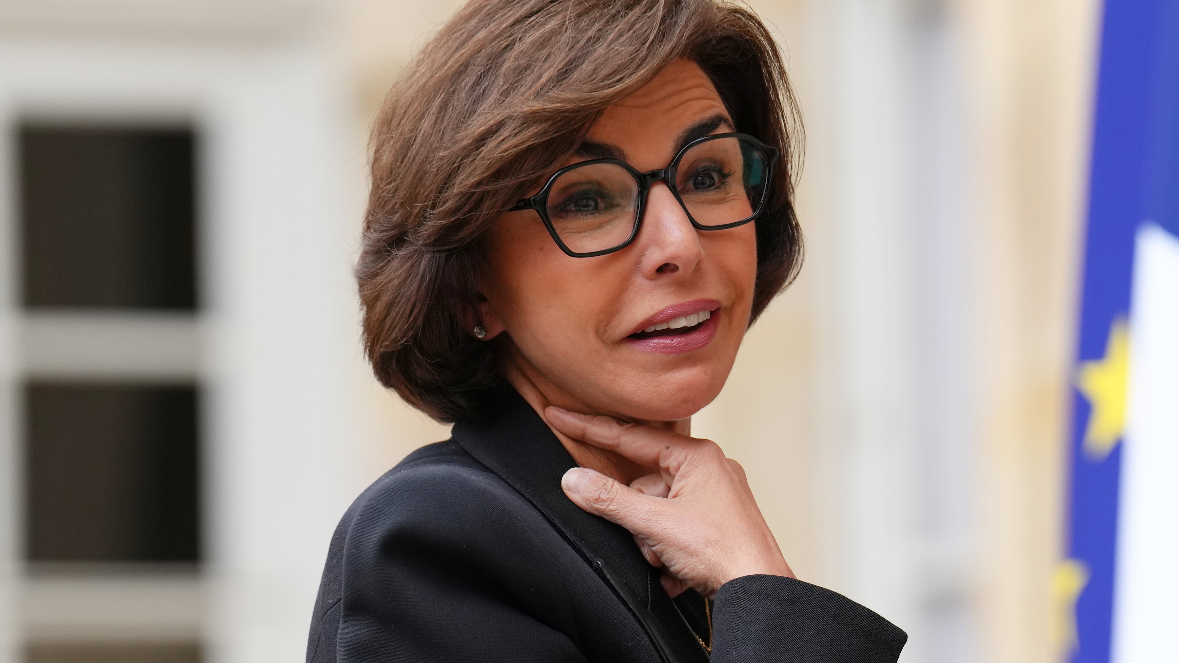 Newly appointed Culture Minister Rachida Dati arrives for a meeting with Prime Minister Sebastien Lecornu, Monday, Oct. 13, 2025 in Paris. (AP Photo/Aurelien Morissard)