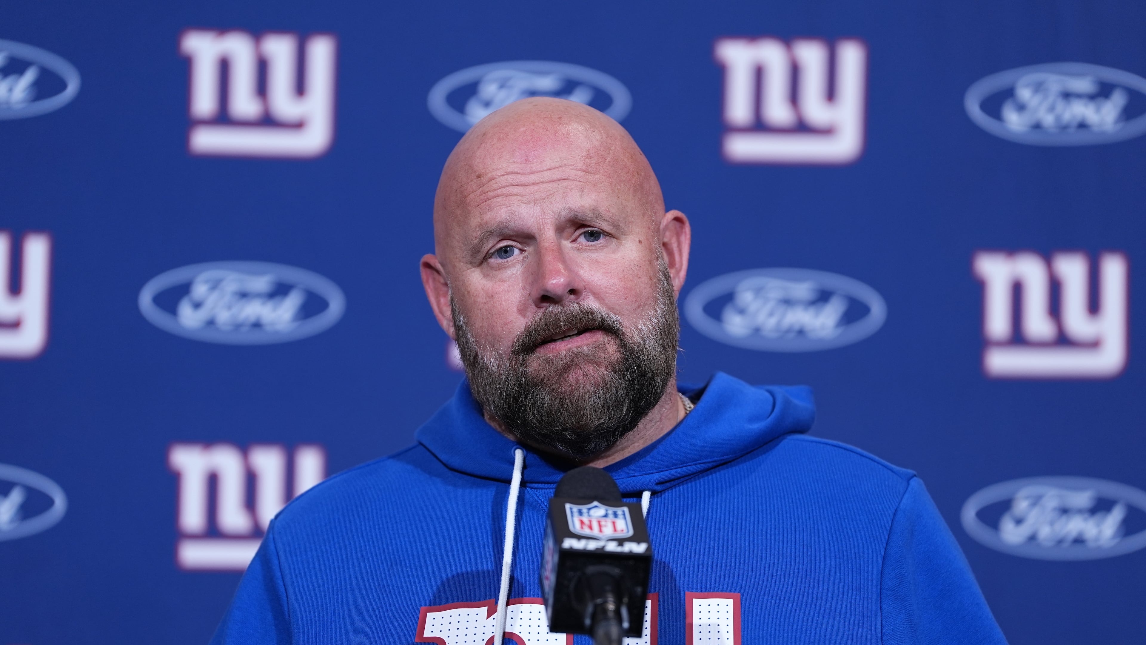 New York Giants head coach Brian Daboll reacts after an NFL football game against the Philadelphia Eagles on Sunday, Oct. 26, 2025, in Philadelphia. (AP Photo/Matt Rourke)