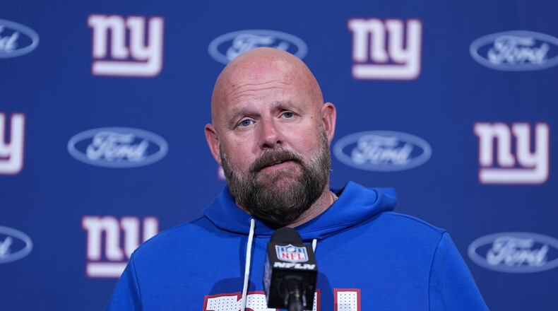New York Giants head coach Brian Daboll reacts after an NFL football game against the Philadelphia Eagles on Sunday, Oct. 26, 2025, in Philadelphia. (AP Photo/Matt Rourke)