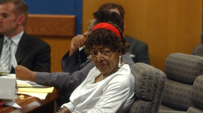 Lena Driskell, age 79 of Atlanta, looks over at prospective jurors Tuesday, June 20, 2006 during jury selection for her murder trial in Fulton Superior Court. Driskell is accused of shooting her 85-year-old boyfriend Herman Winslow (cq) to death at the Hightower Manor Senior citizens apartments in June 2005 when she found out he was seeing another woman. (Kimberly Smith / AJC staff)