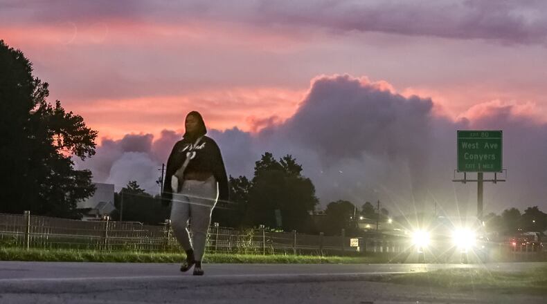 A large plume caused by a chemical reaction is visible over the BioLab facility in Conyers, where a fire broke out Sept. 29.