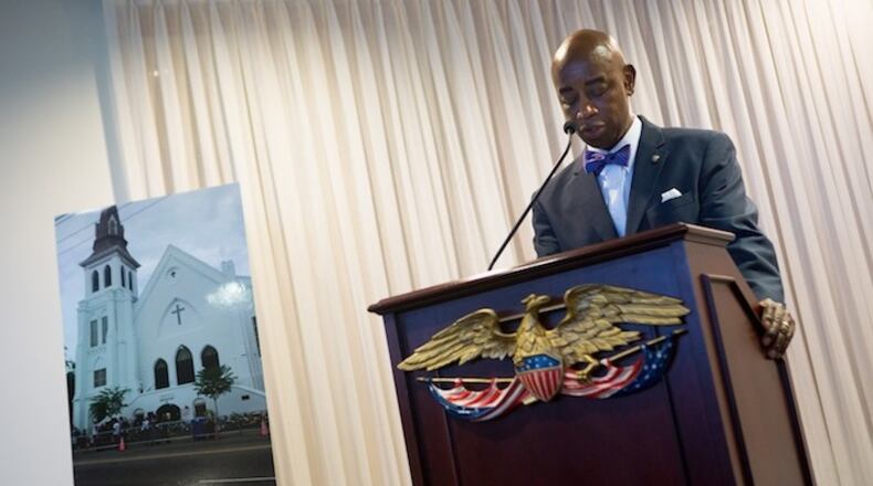 Barry Black, U.S. Senate Chaplain, speaks at an event sponsored by the South Carolina Business Council and South Carolina State Society on Capitol Hill in Washington, D.C., on Wednesday, July 8, 2015. Lawmakers and citizens gathered in Washington, D.C., to show support for the families of the nine worshippers murdered in Charleston's Emanuel AME Church last month. (Allison Shelley/McClatchy/TNS)