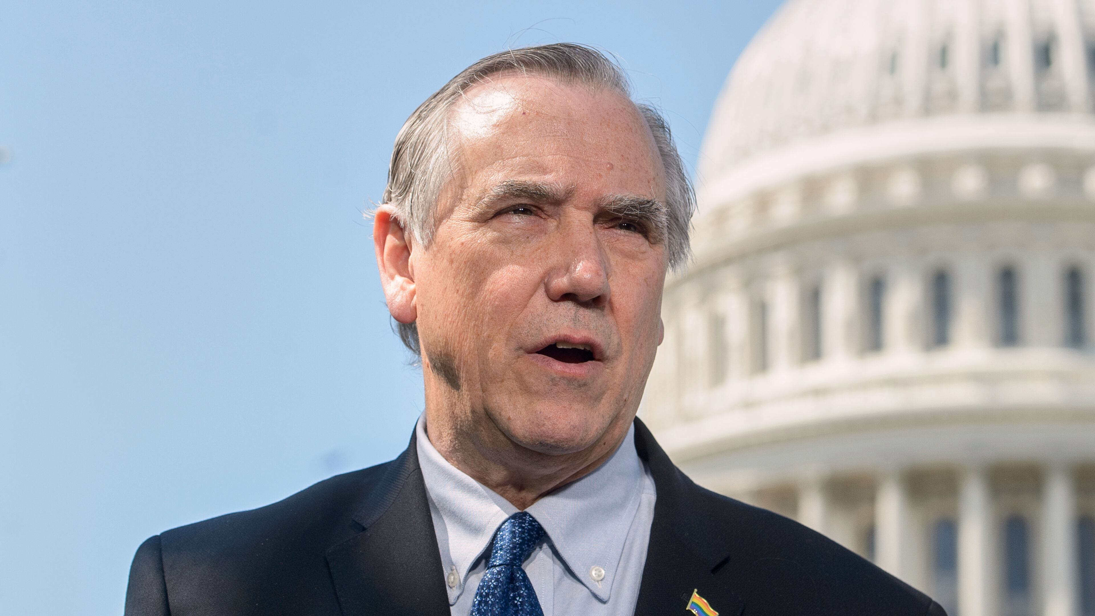 FILE - Sen. Jeff Merkley, D-Ore., speaks during a news conference on the Equality Act at the Capitol, April 29, 2025, in Washington. (AP Photo/Rod Lamkey, Jr., File)