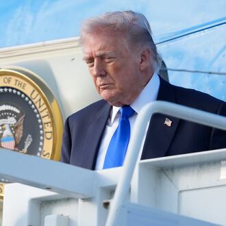 President Donald Trump arrives on Air Force One at Palm Beach International Airport in West Palm Beach Fla., Friday, April 24, 2026. (AP Photo/Manuel Balce Ceneta)