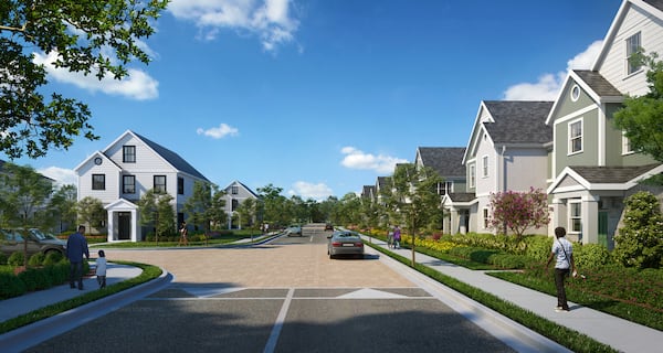 This is a rendering of Sandtown Village, a mixed-use project proposed by Hutch Development LLC along Campbellton Road in South Fulton. (Courtesy of Hutch Development LLC)