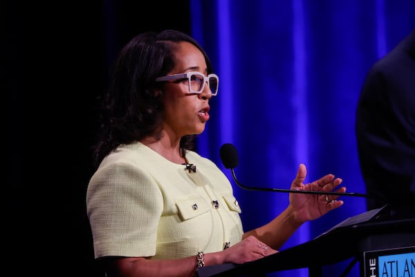 Fulton County Commission chair candidate Mo Ivory speaks at the Atlanta Press Club Loudermilk-Young Debate Series at Georgia Public Broadcasting in Atlanta on June 1, 2026. (Arvin Temkar/AJC)
