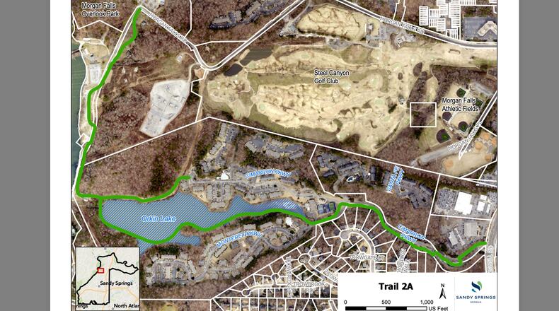 Sandy Springs will begin construction soon on a trail segment that begins at Morgan Falls Overlook Park and follows the Georgia Power Road to the river onto Fulton County property, through Edgewater property and ends at the intersection of Cimarron Parkway at Roswell Road. COURTESY CITY OF SANDY SPRINGS