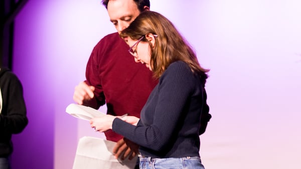 Students review a script at a sketch comedy workshop at Trilith Institute, the nonprofit educational arm of Trilith Studios in Fayetteville. (Courtesy of Trilith Institute)