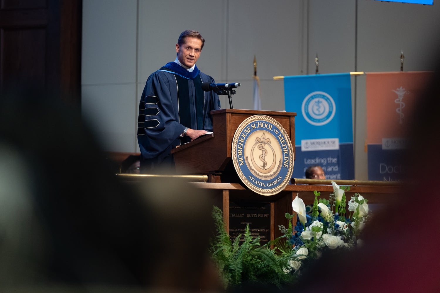 Rep. Rich McCormick, who graduated from Morehouse School of Medicine, delivers the commencement address during the graduation ceremony for Morehouse School of Medicine on Saturday, May 16, 2026, in Atlanta. (Ben Gray for the AJC)