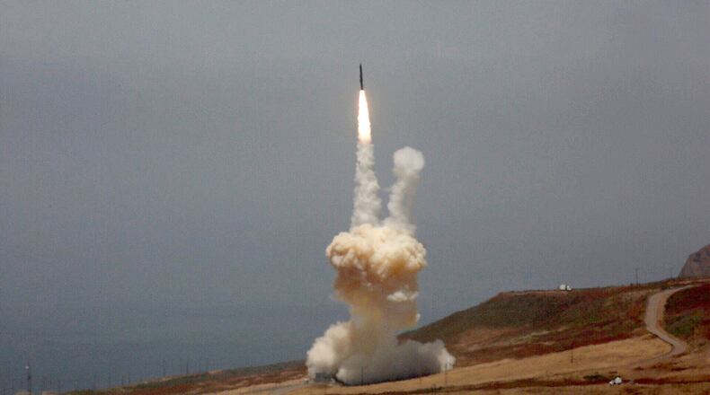VANDENBERG AFB, CA - MAY 30: A ground-based interceptor rocket is launched on May 30, 2017 from Vandenberg Air Force Base, California. The rocket from Vandenberg successfully intercepted and destroyed a target missile in space - most likely above waters east of Hawaii that have been temporarily closed to all shipping. (Photo by Al Seib/Los Angeles Times via Getty Images)