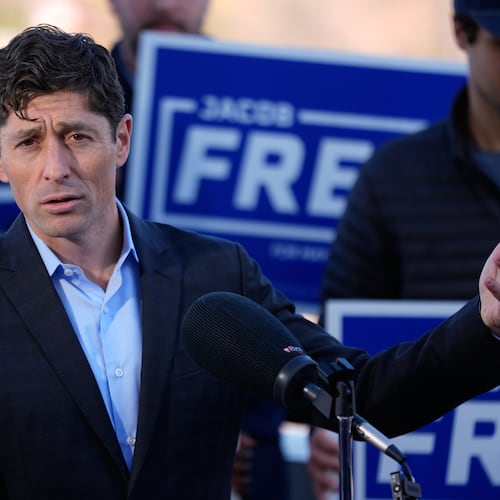 Minneapolis Mayor Jacob Frey talks during a news conference after his reelection Wednesday, Nov. 5, 2025, in Minneapolis. (AP Photo/Abbie Parr)