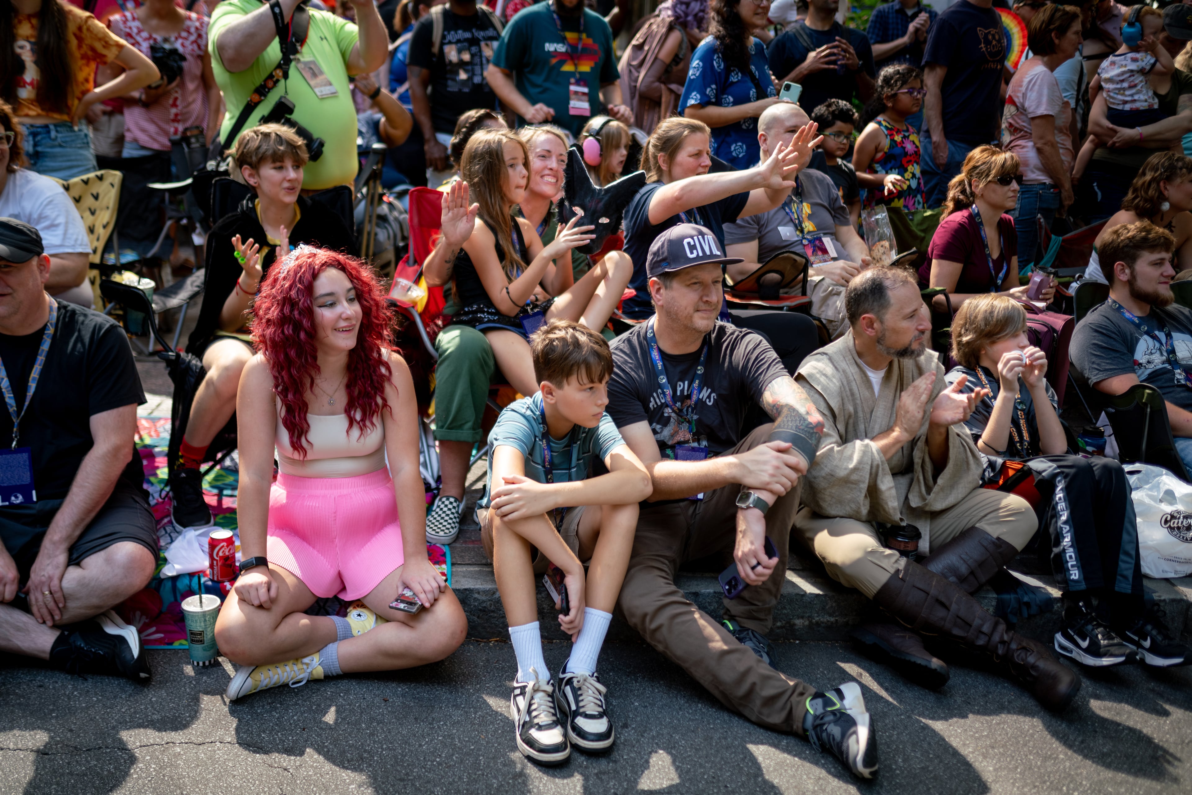 Thousands lined up along Peachtree Street on Saturday morning, August 31, 2024, for the annual Dragon Con parade in Atlanta. (Ben Hendren for The Atlanta Journal-Constitution)