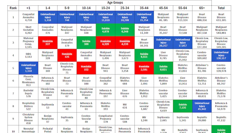 Leading cause of death by age group