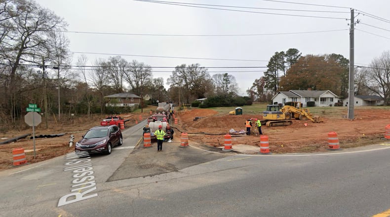 Russell Street in Suwanee is closed to traffic until Sept. 12 as GDOT continues construction of the roundabout on Ga. 13./Buford Highway. (Google Maps)