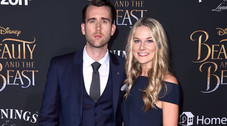 Actors Matthew Lewis and Angela Jones attend Disney's 'Beauty and the Beast' premiere at El Capitan Theatre on March 2, 2017 in Los Angeles, California. The "Harry Potter" star recently married Jones.