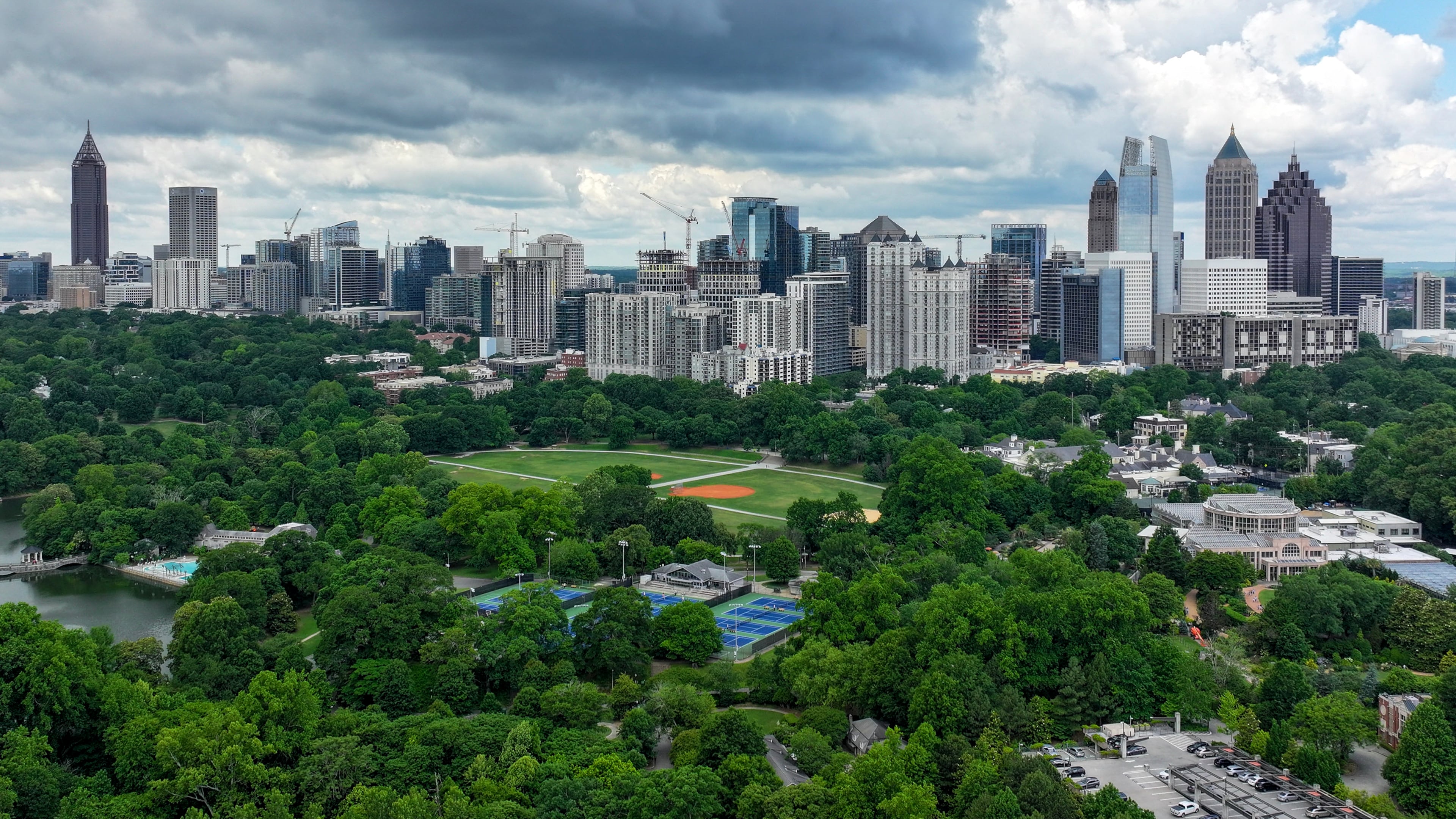 The Atlanta Midtown skyline is seen in this aerial image. Atlanta is a top city for retirement in Georgia. (Miguel Martinez / AJC)