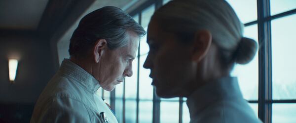 This image released by Disney shows Ben Mendelsohn, left, and Denise Gough in a scene from the second season of Lucasfilm's "Andor." (Lucasfilm Ltd./Disney via AP)