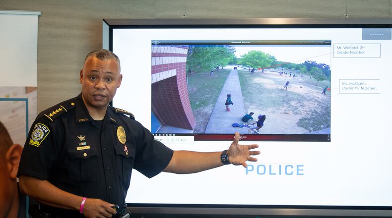 APS Police Chief Ronald Applin walks through their evidence at a press conference at Atlanta Public Schools Alonzo A. Crim Center Friday 11, 2019. Steve Schaefer for The Atlanta Journal-Constitution