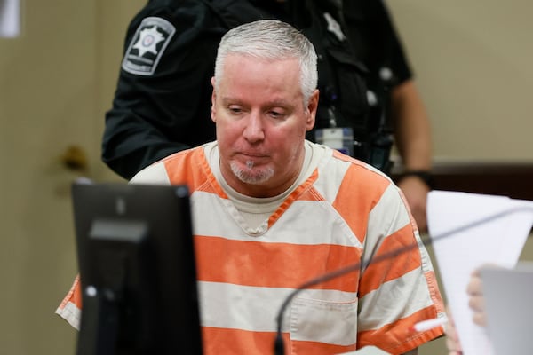 Colin Gray, the father of Apalachee High School shooting suspect Colt Gray, sits in the courtroom at the Barrow County courthouse, where his lawyers presented a motion trying to relocate the trial outside of Barrow County on Thursday, April 17, 2025 in Winder, Ga. (Miguel Martinez/Atlanta Journal-Constitution via AP)