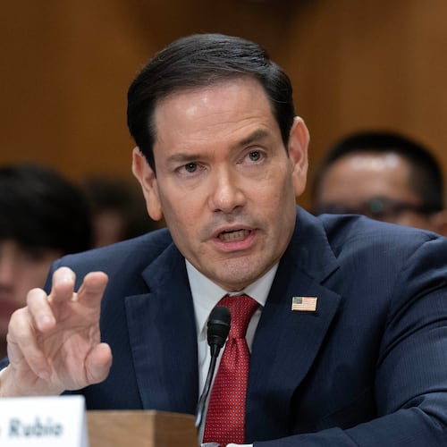 Secretary of State Marco Rubio testifies before the Senate Foreign Relations Committee hearing to Review the FY27 State Department Budget Request on Capitol Hill, Tuesday, June 2, 2026, in Washington. (AP Photo/Jose Luis Magana)