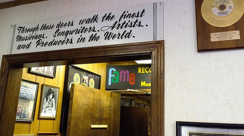 The entryway to FAME Recording Studios in Muscle Shoals, Ala., where some of the biggest hits in rock and soul history were recorded. (Ralph Daily)