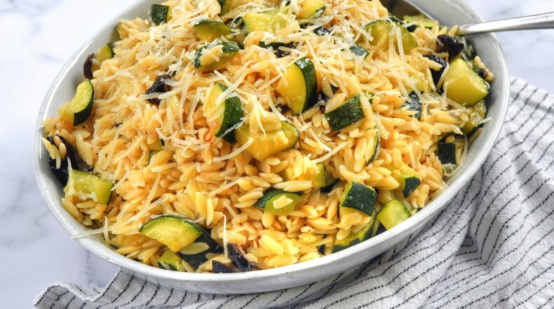 Orzo with Olive Oil-Poached Zucchini. (Chris Hunt for The Atlanta Journal-Constitution)