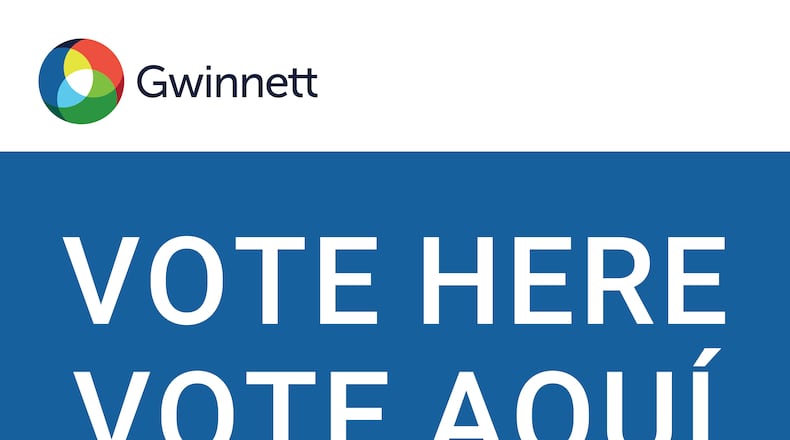 A polling place sign in English, Spanish, Mandarin, Korean and Vietnamese. Courtesy Gwinnett County