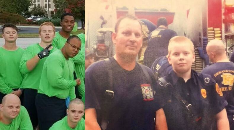 Jackson Poole (center at left) was killed in a crash in Oconee County on Saturday. He was working toward becoming a DeKalb County firefighter like his father, Capt. Fred Poole.