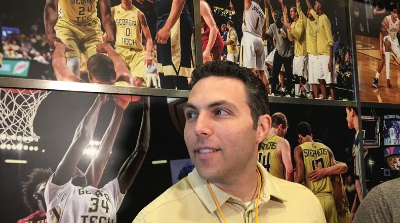 Georgia Tech coach Josh Pastner speaks with media February 8, 2019 at the Zelnak Basketball Center.