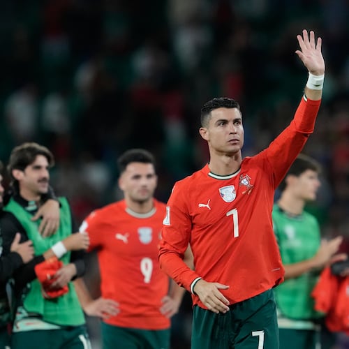 Portugal's Cristiano Ronaldo walks off the pitch after a World Cup 2026 group F qualifying soccer match between Portugal and Hungary in Lisbon, Tuesday, Oct. 14, 2025. (AP Photo/Armando Franca)