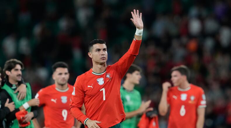 Portugal's Cristiano Ronaldo walks off the pitch after a World Cup 2026 group F qualifying soccer match between Portugal and Hungary in Lisbon, Tuesday, Oct. 14, 2025. (AP Photo/Armando Franca)
