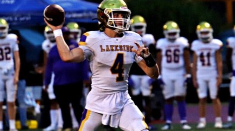 Lakeside-DeKalb quarterback Kyle Davis threw four touchdown passes, including the game-winner with 32 seconds remaining, in a 51-50 victory over Arabia Mountain on Sept. 12, 2024.