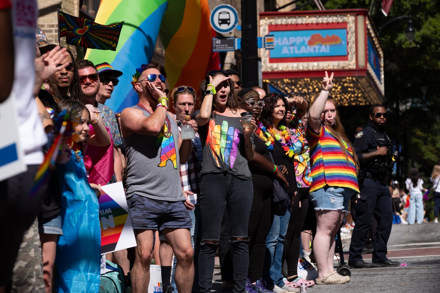 People line the route during the Atlanta Pride Parade on Sunday, Oct. 12, 2025. (Ben Gray for the AJC)