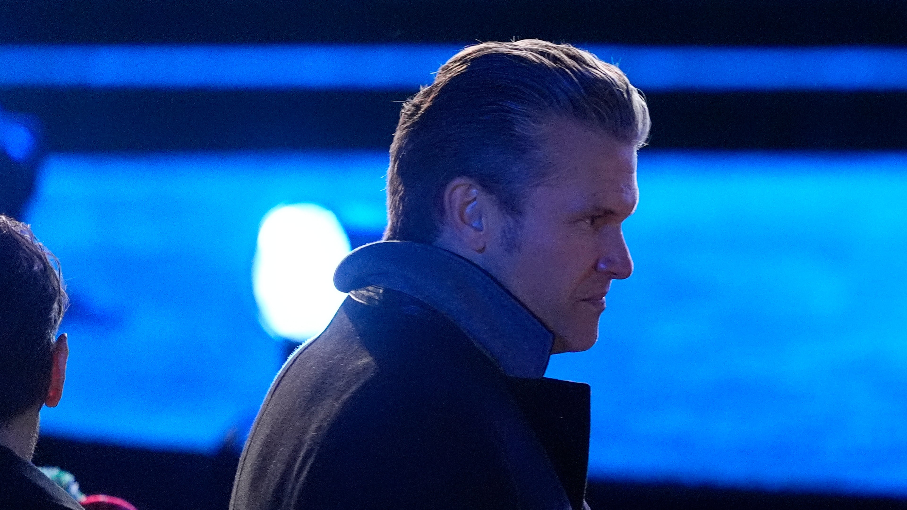 Defense Secretary Pete Hegseth arrives before the lighting of the National Christmas Tree on the Ellipse, Thursday, Dec. 4, 2025, near the White House in Washington. (AP Photo/Julia Demaree Nikhinson)