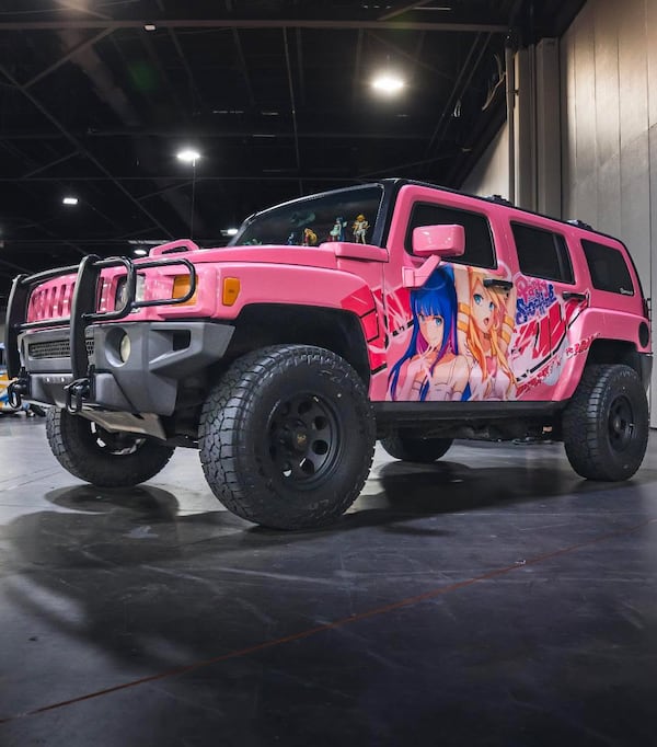 Joe Metscher's bright pink Hummer features characters from the anime "Panty & Stocking with Garterbelt." (Courtesy of Joe Metscher)