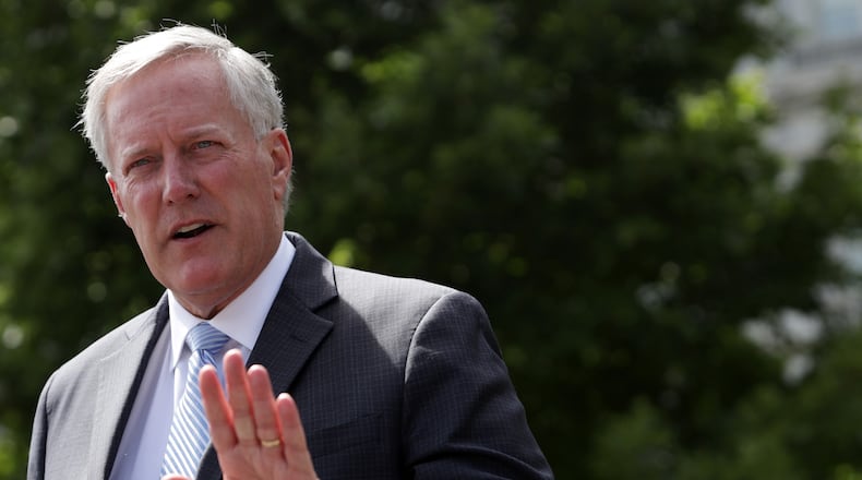 In this file photo, White House Chief of Staff Mark Meadows speaks to members of the press outside the West Wing of the White House on August 28, 2020 in Washington, DC.  (Alex Wong/Getty Images/TNS)