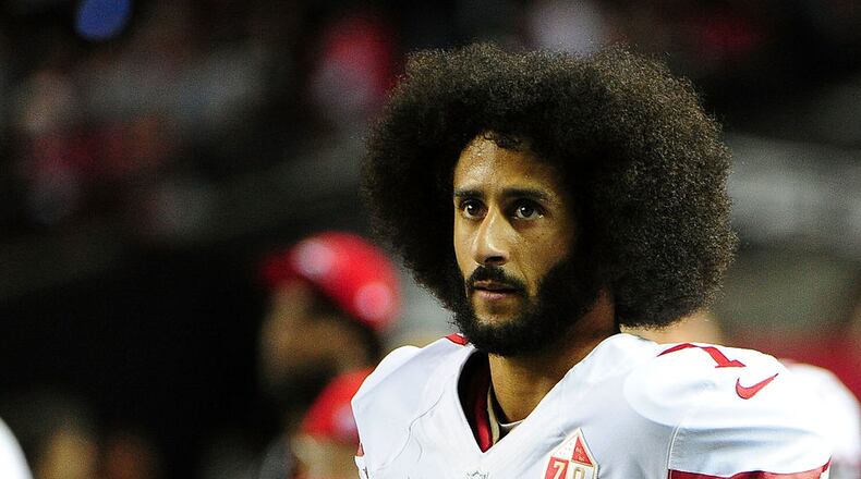 ATLANTA — Former San Francisco 49ers quarterback Colin Kaepernick has watched the original intent of his protests during the playing of the national anthem before NFL games — racial injustice — become instead about hurt feelings about patriotism. (Photo by Scott Cunningham/Getty Images)
