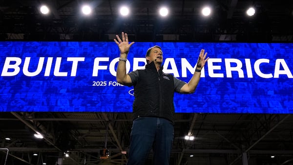 Jim Farley, President and Chief Executive Officer of Ford, speaks at the Ford Motor Company Kentucky Truck Plant to launch the 2025 Ford Expedition, Wednesday, April 30, 2025, in Louisville, Ky. (AP Photo/Carolyn Kaster)
