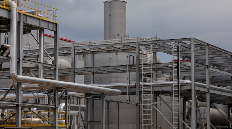 SK Battery's plant in Commerce. The facility, much-touted as part of a wave of EV investments in Georgia, received both federal and state subsidies. On Friday, the company confirmed that it will furlough many workers "temporarily" because of sluggish demand. (David Walter Banks/The New York Times)