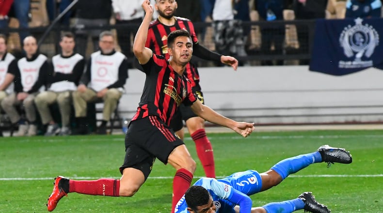Atlanta United’s Gonzalo Martinez kicks a goal against Motagua FC. (John Amis, Atlanta Journal Constitution)