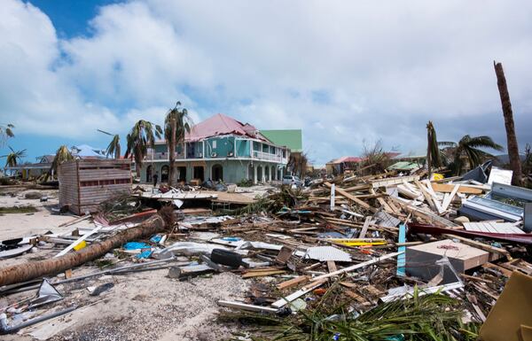 A photo taken on September 7, 2017 shows the damage in Orient Bay on the French Caribbean island of St. Martin, after Hurricane Irma barreled through. France, the Netherlands and Britain rushed to provide water, emergency rations and rescue teams to territories hit by Irma, with aid efforts complicated by damage to local airports and harbors. 