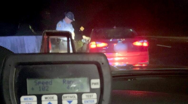 A Georgia State trooper stopped this car for speeding before charging the driver with driving under the influence of alcohol, the agency said.