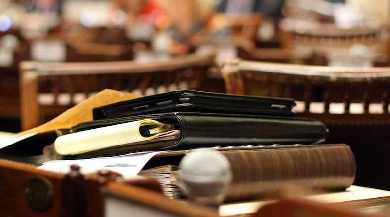 Feb. 3, 2012-ATLANTA: A tablet and paperwork is shown on the desk of Rep. Donna Sheldon, R-Dacula, during Legislative Day 14 in the House Chambers Friday morning in Atlanta, Ga., February 3, 2012.