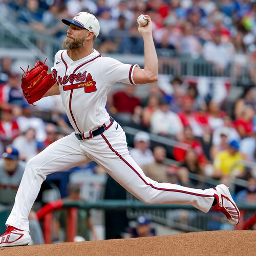 Atlanta Braves pitcher Chris Sale delivers to a New York Mets batter during the first inning of a baseball game, Saturday, July 4, 2026, in Atlanta. (AP Photo/Erik S. Lesser)