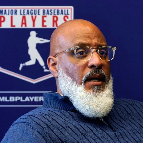 FILE - Major League Baseball Players Association Executive Director Tony Clark answers a question during a news conference in New York on March 11, 2022. (AP Photo/Richard Drew, File)