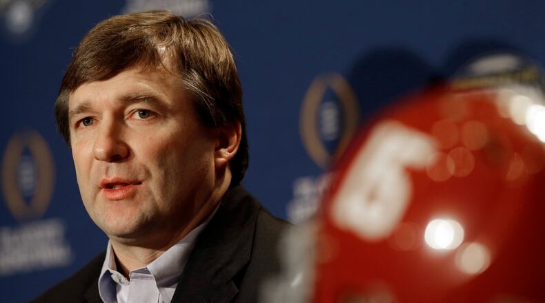 Alabama defensive coordinator and Georgia head coach Kirby Smart speaks during a news conference for the Cotton Bowl, a college football playoff game, on Monday in Dallas. (AP photo)